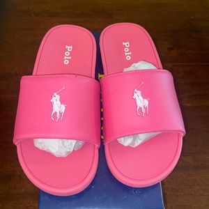 Polo Ralph Lauren Baja pink/white child sandals/slides. Size 2. Brand new.